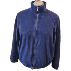Norsport 90's Vintage Royal Blue Velour Track Jacket Women's Medium